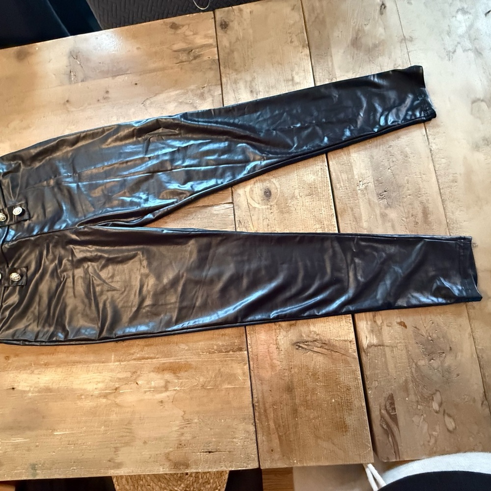 Aster June Black Faux Leather Pants